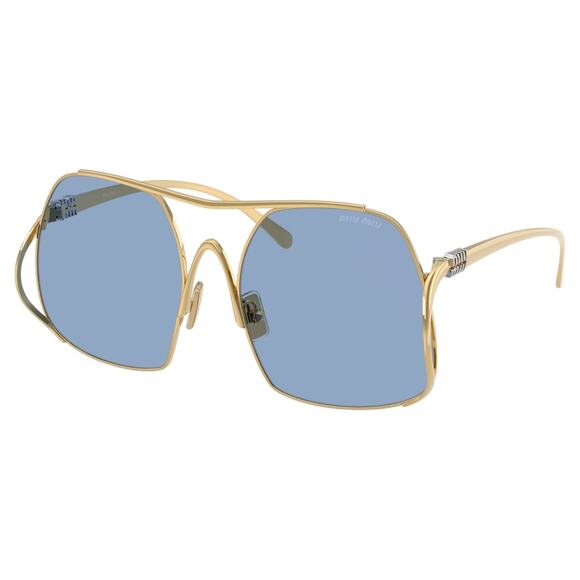 New MIU MIU Sunglasses MU A55S 5AK30U Gold Metal Square Blue Lens Oversized - Picture 1 of 7